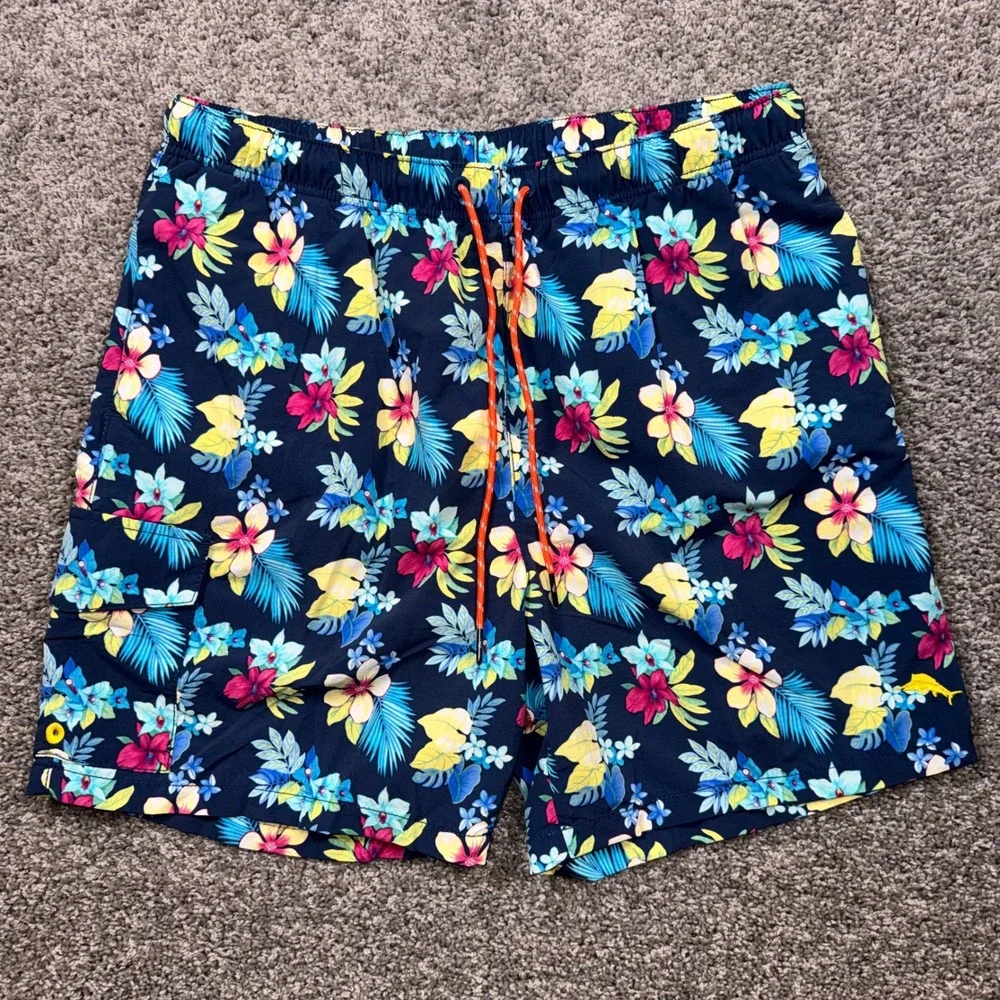 Tommy Bahama Relax Swim Trunks Mens Tropical Floral Navy Blue Large NEW